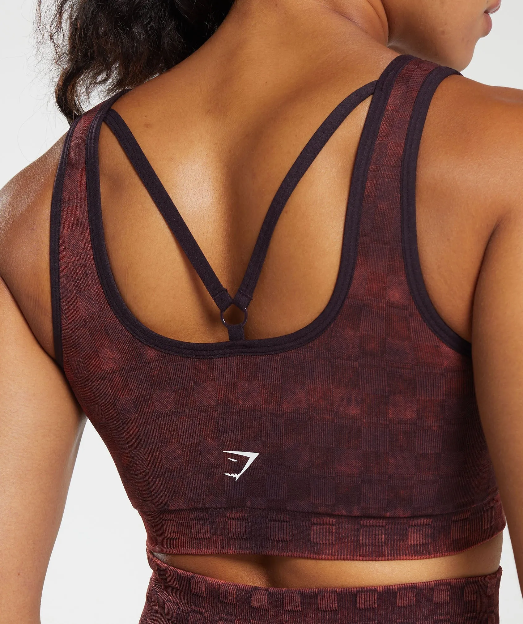 Gymshark Check Seamless Washed Sports Bra - Plum Brown