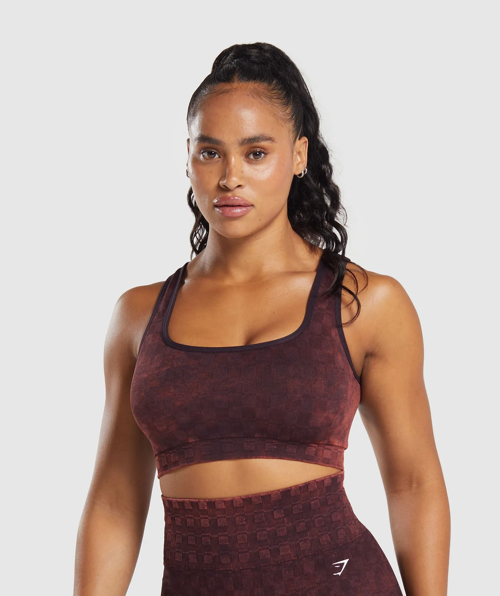 Gymshark Check Seamless Washed Sports Bra - Plum Brown