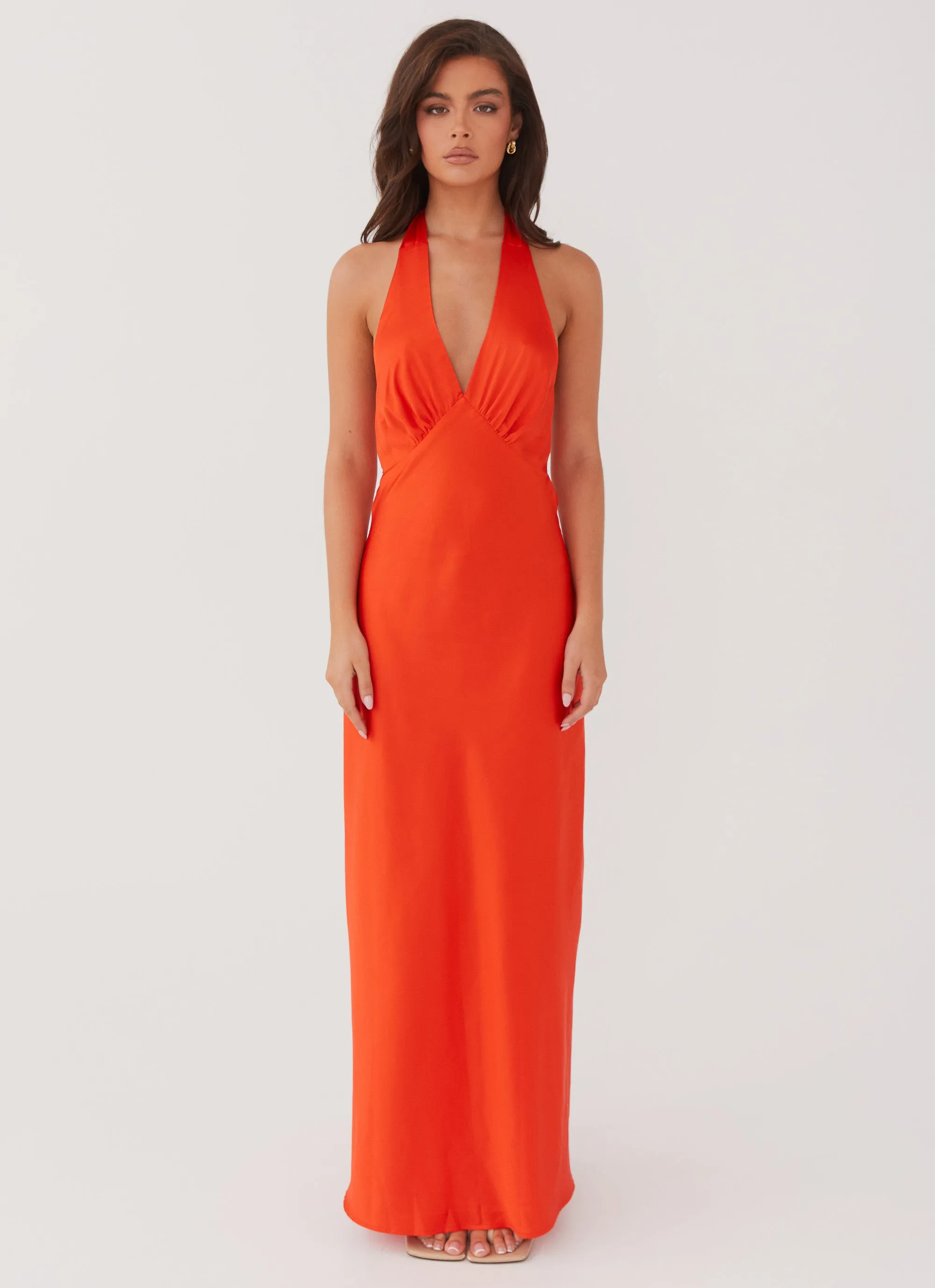 Heavy Hearted Satin Maxi Dress - Sunset