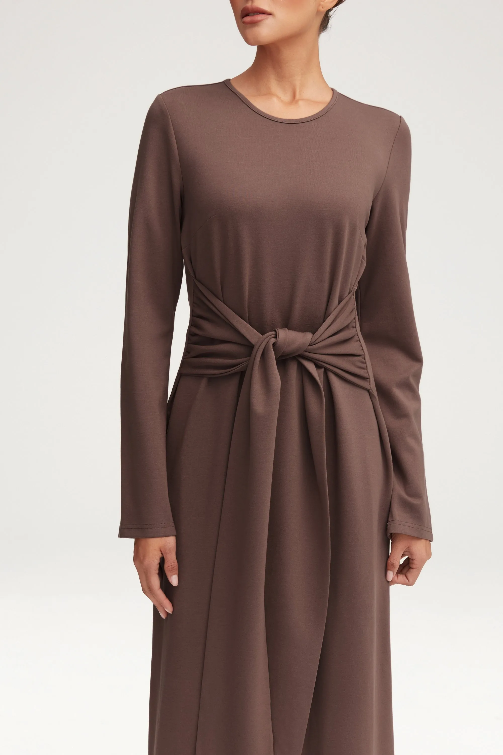 Jersey Tie Front Maxi Dress - Dark Taupe