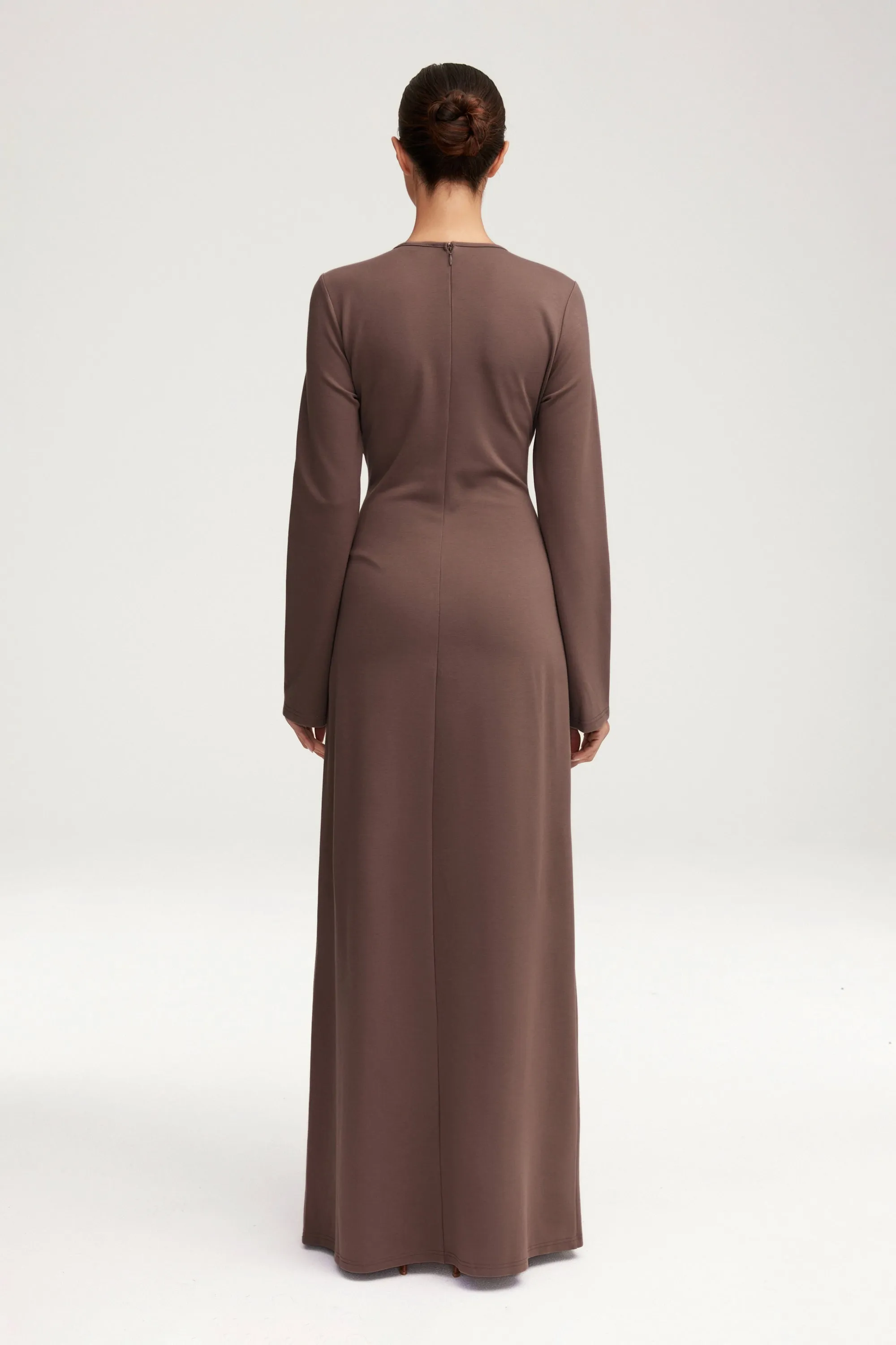 Jersey Tie Front Maxi Dress - Dark Taupe