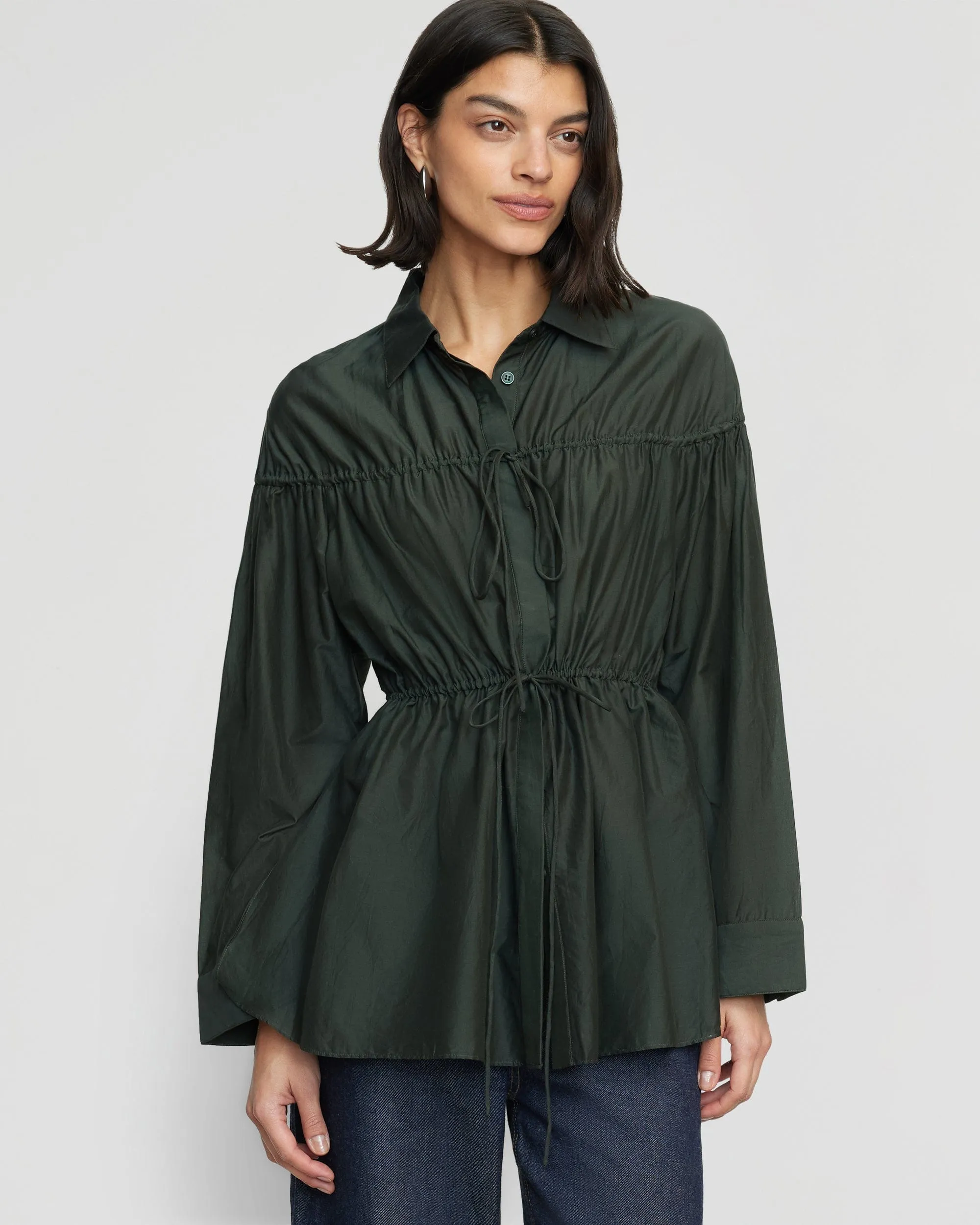 Kia Tie-Front Cotton-Silk Tunic Blouse