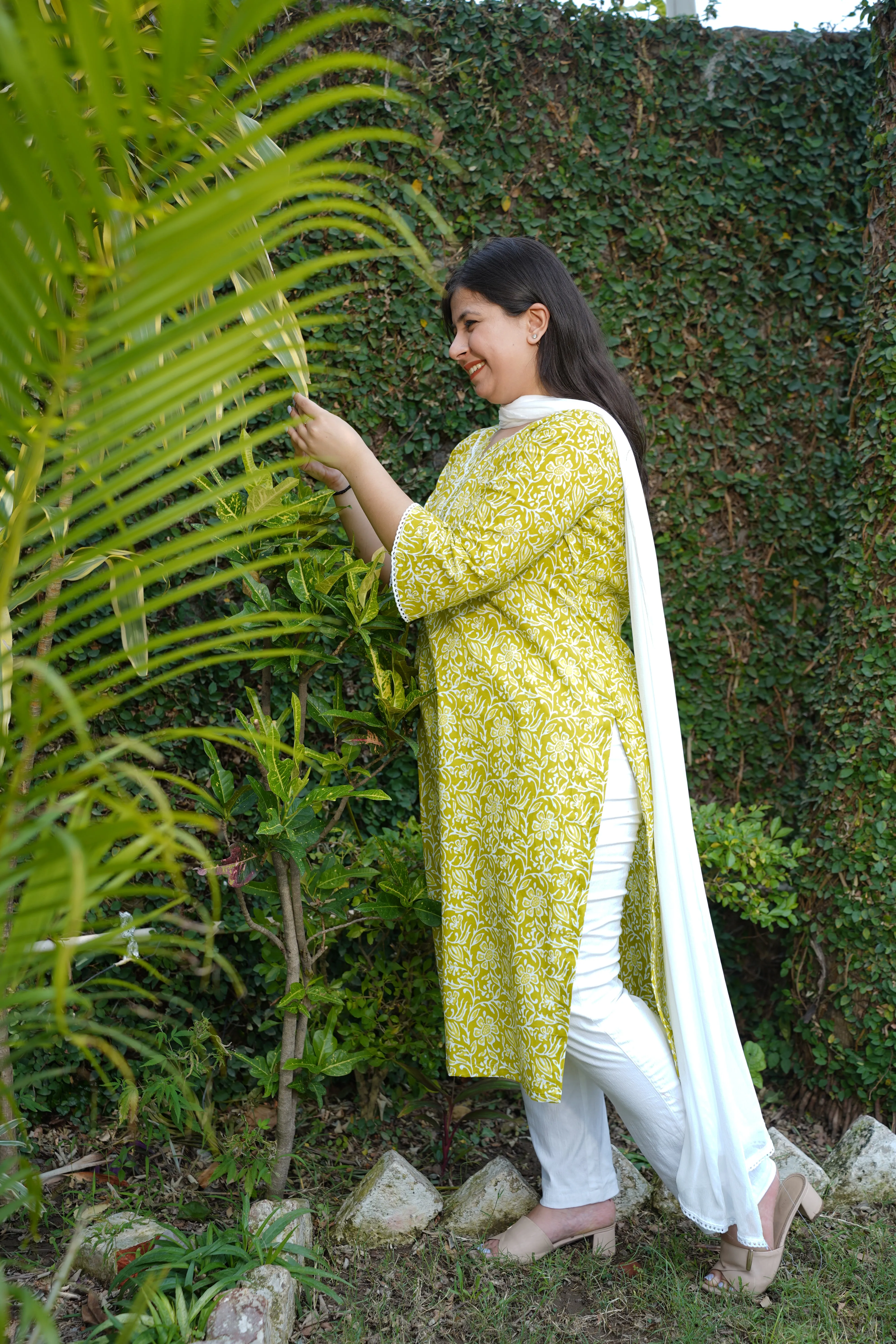 Leaf Green Block Printed Suit Set