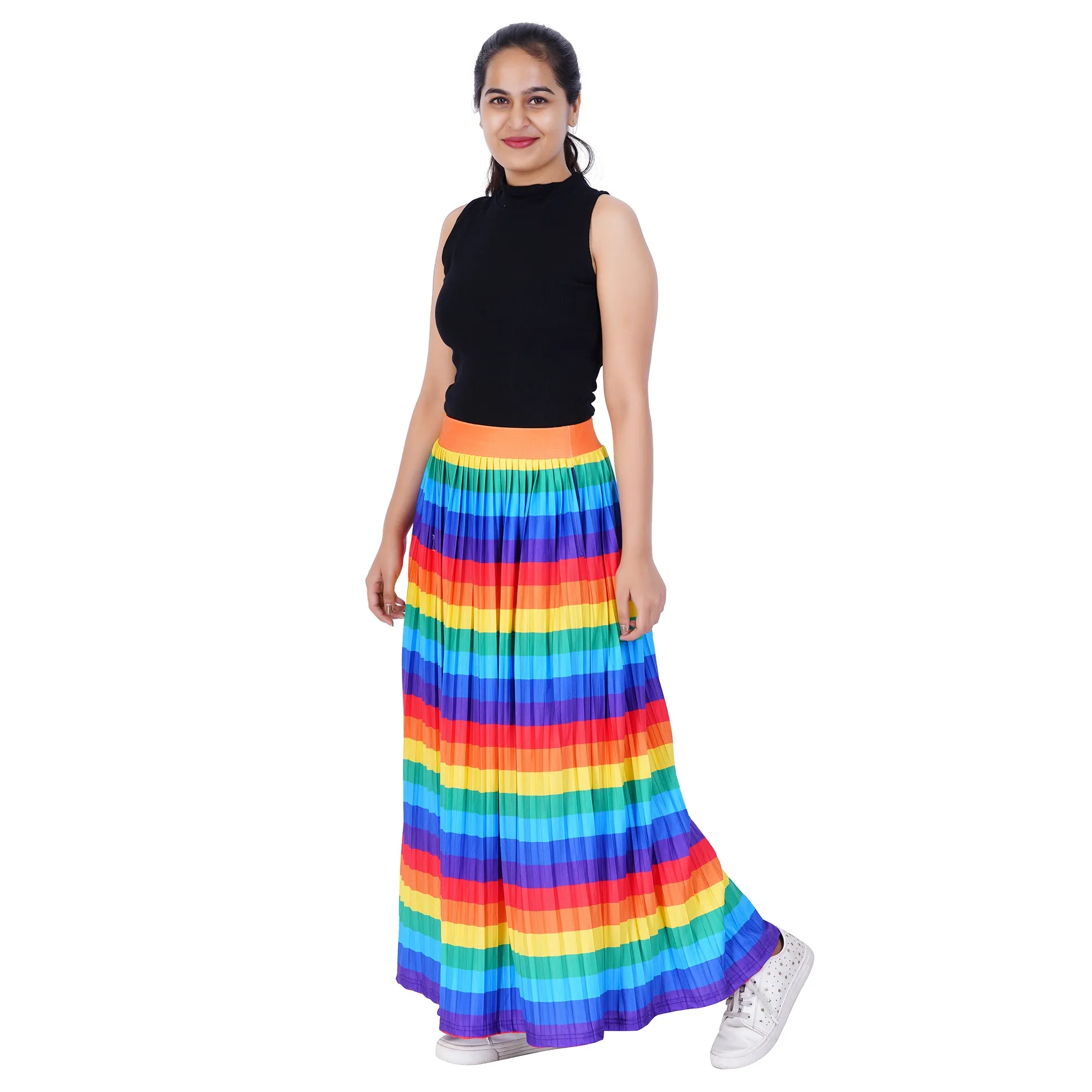 Life In Colors Rainbow Pleated Maxi Skirt