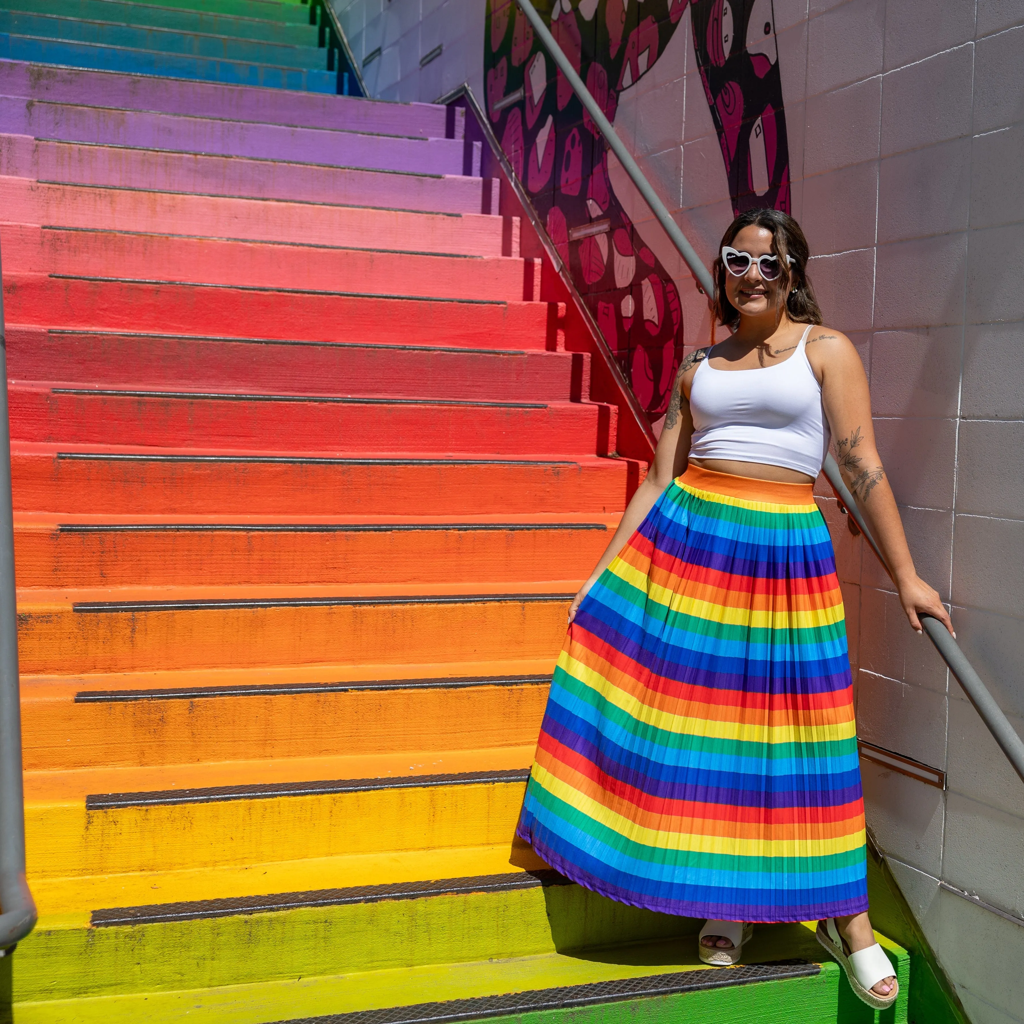 Life In Colors Rainbow Pleated Maxi Skirt