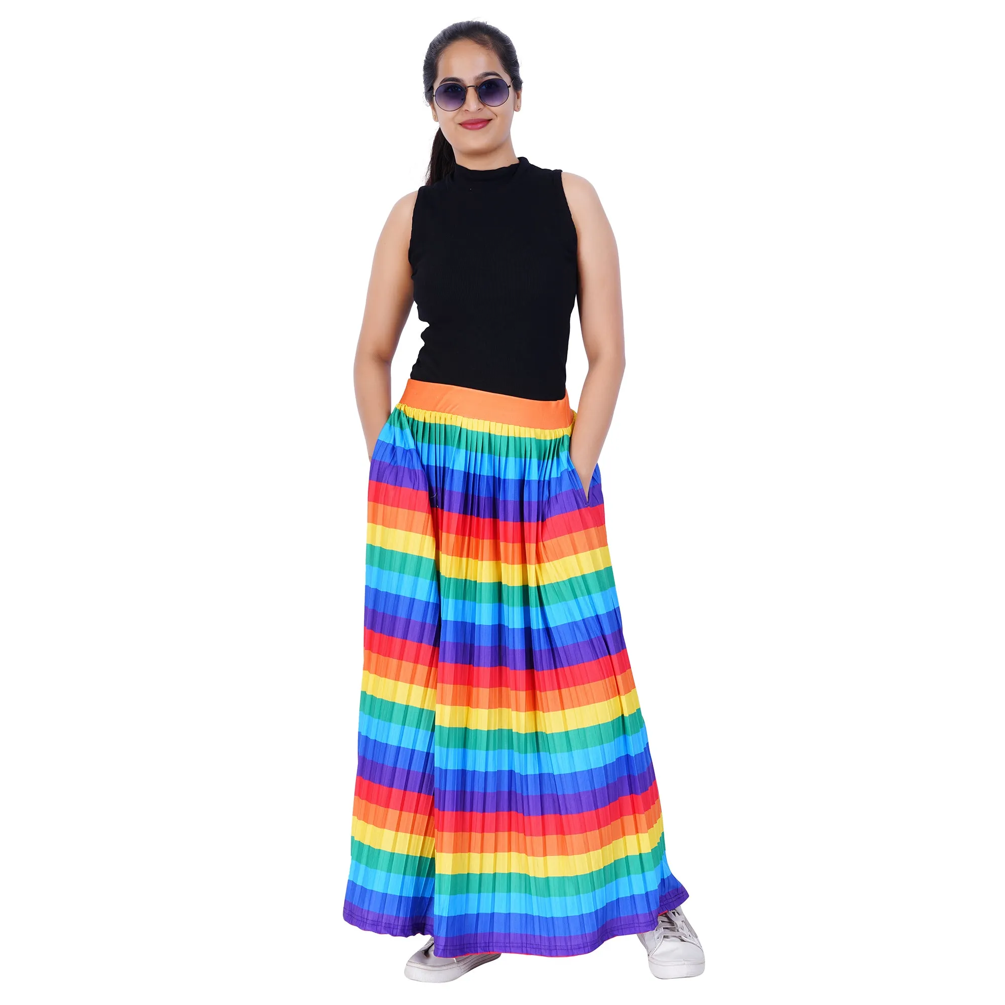 Life In Colors Rainbow Pleated Maxi Skirt