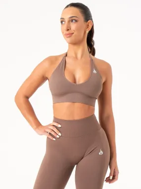 Lift Rib Seamless Halter Sports Bra - Espresso