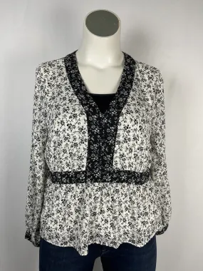 Madewell Size XL (16) White & Gray Ditsy Floral Shirt