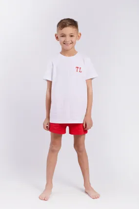 Personalised Boys Short Pyjama Set - White & Red