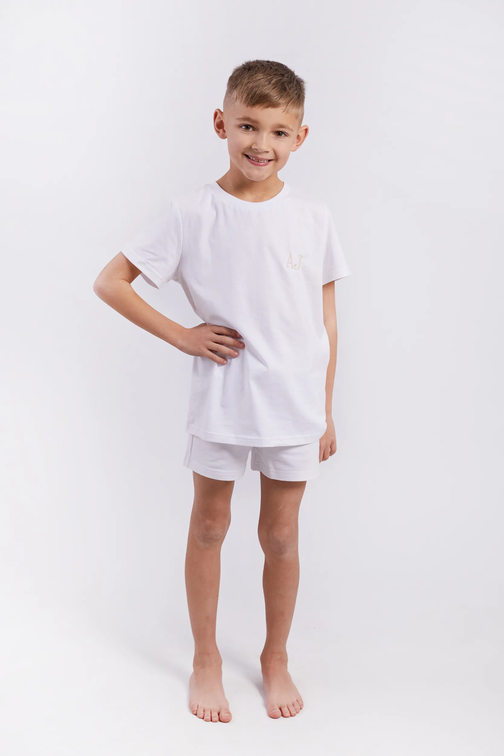 Personalised Boys Short Pyjama Set - White