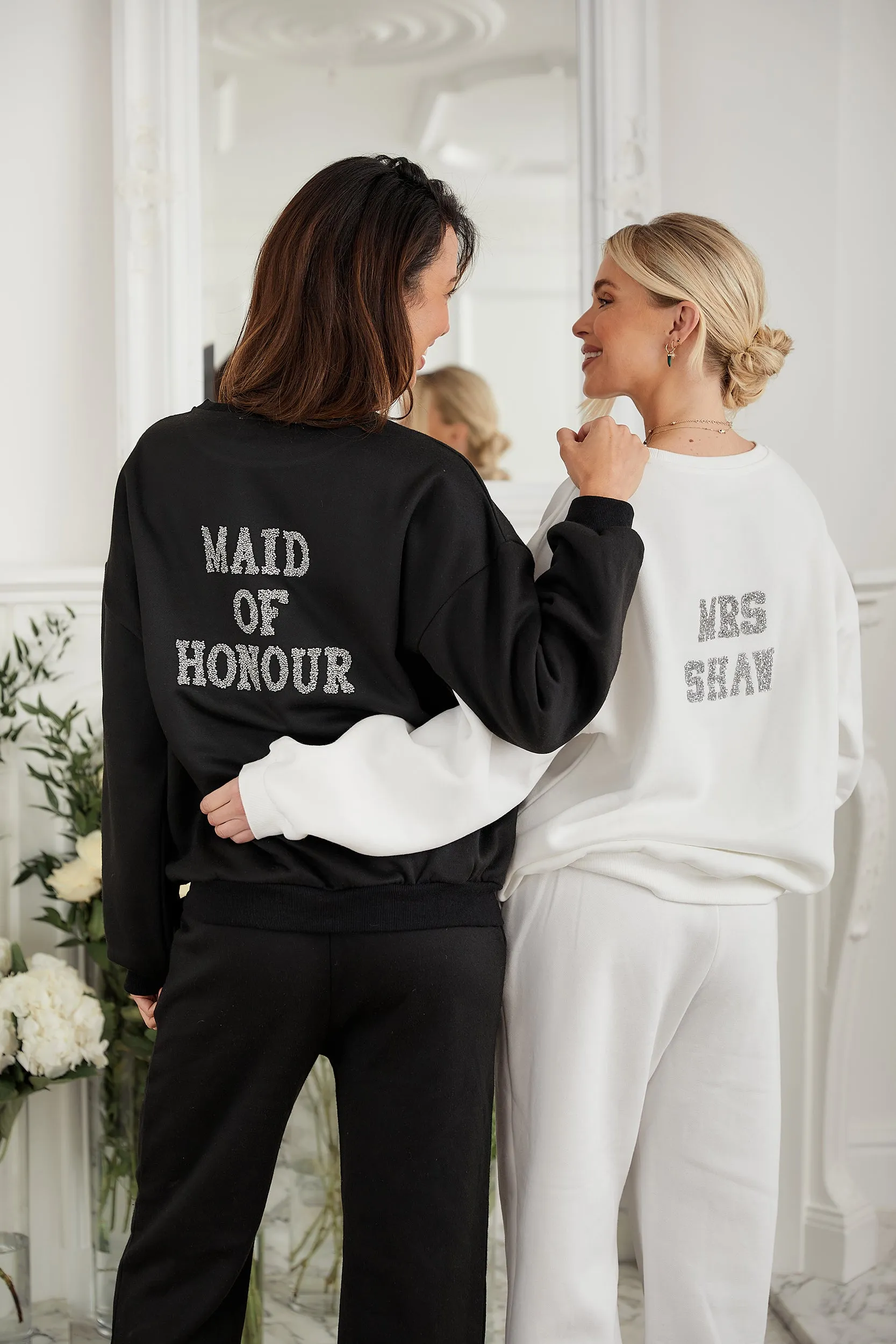 Personalised Bridal Sweatshirt and Jogger Tracksuit With Letter Embellishment - Black