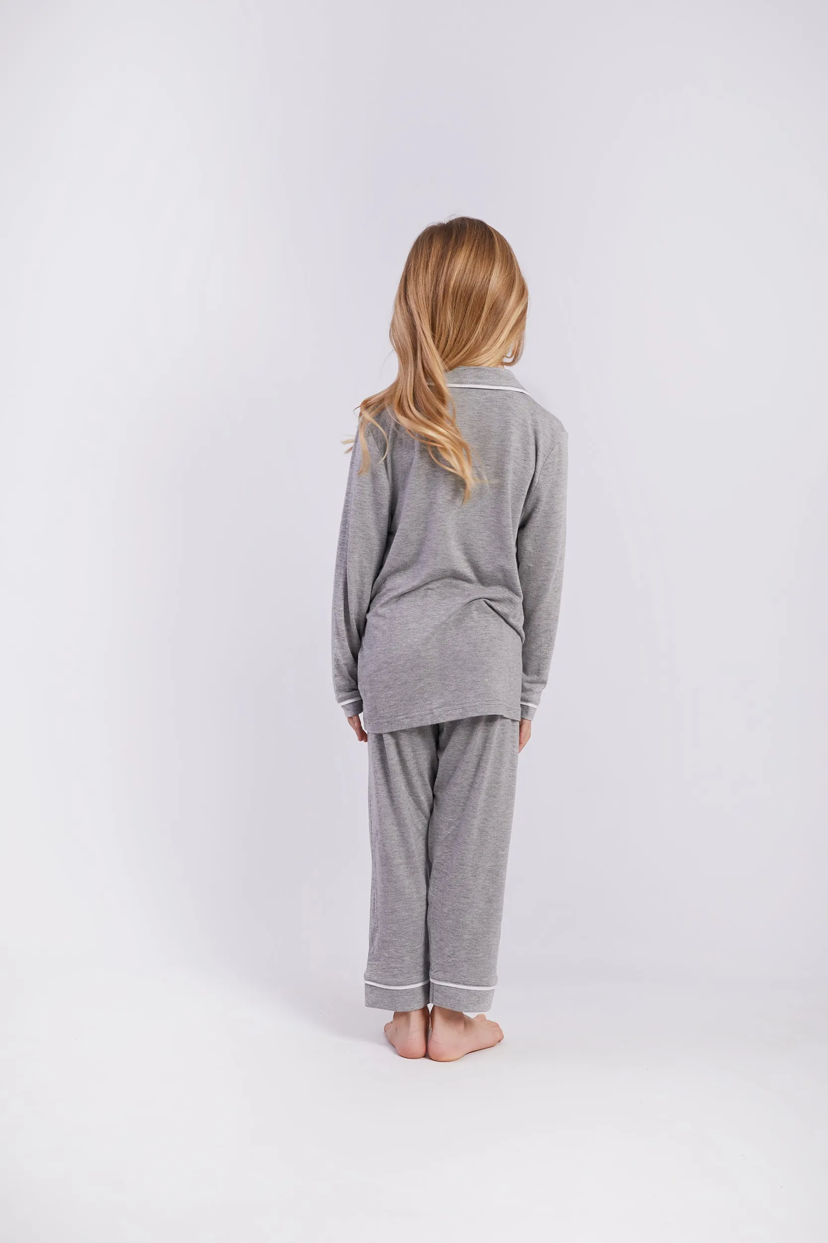 Personalised Girls Jersey Long Sleeve Pyjama Set- Grey