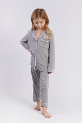 Personalised Girls Jersey Long Sleeve Pyjama Set- Grey