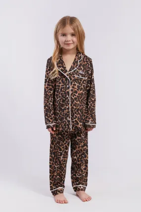 Personalised Girls Jersey Long Sleeve Pyjama Set - Leopard