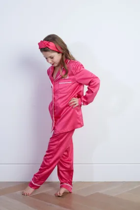 Personalised Girls Satin Long Sleeve Pyjama Set - Fuchsia