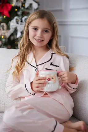 Personalised Girls Satin Long Sleeve Pyjama Set - Pink