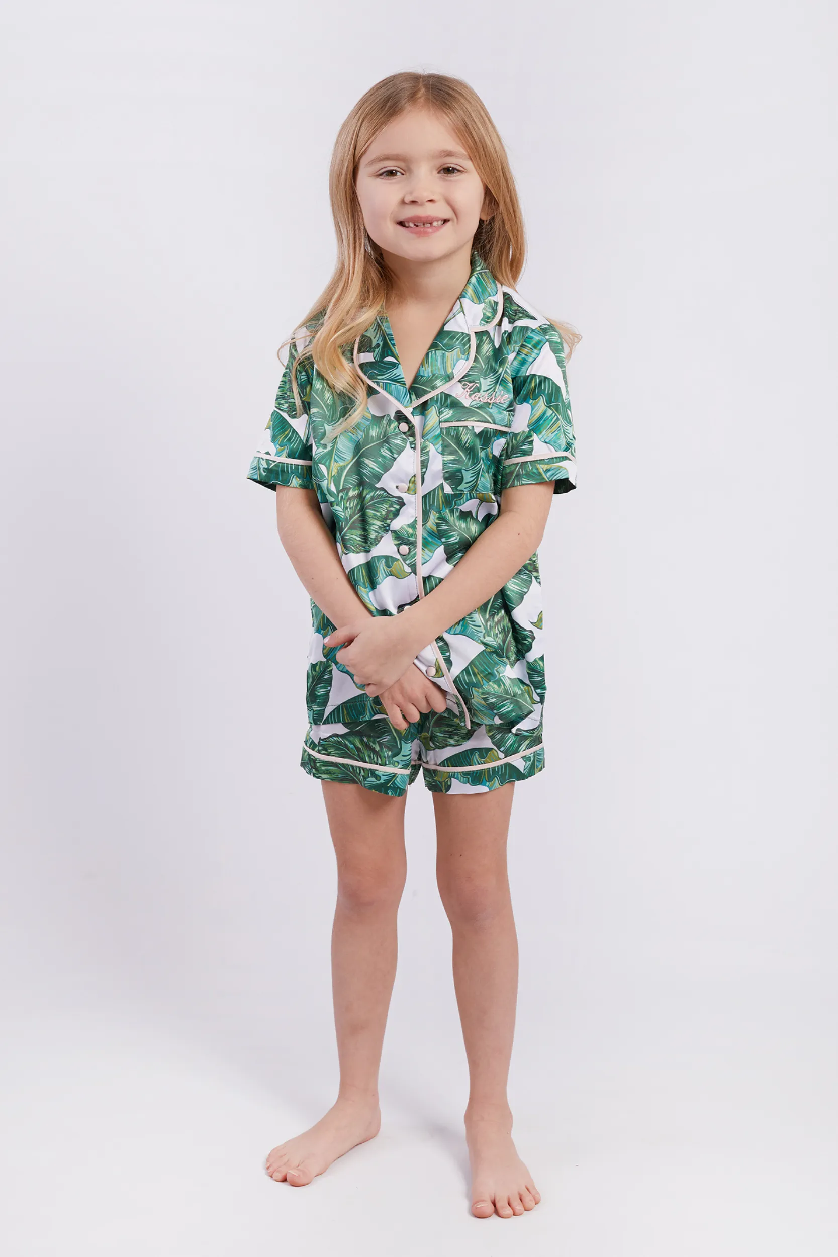 Personalised Girls Satin Short Pyjama Set - Palm