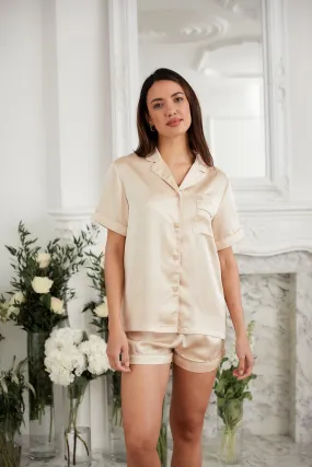 Personalised Luxury Satin Short Sleeve Pyjama Set - Nude