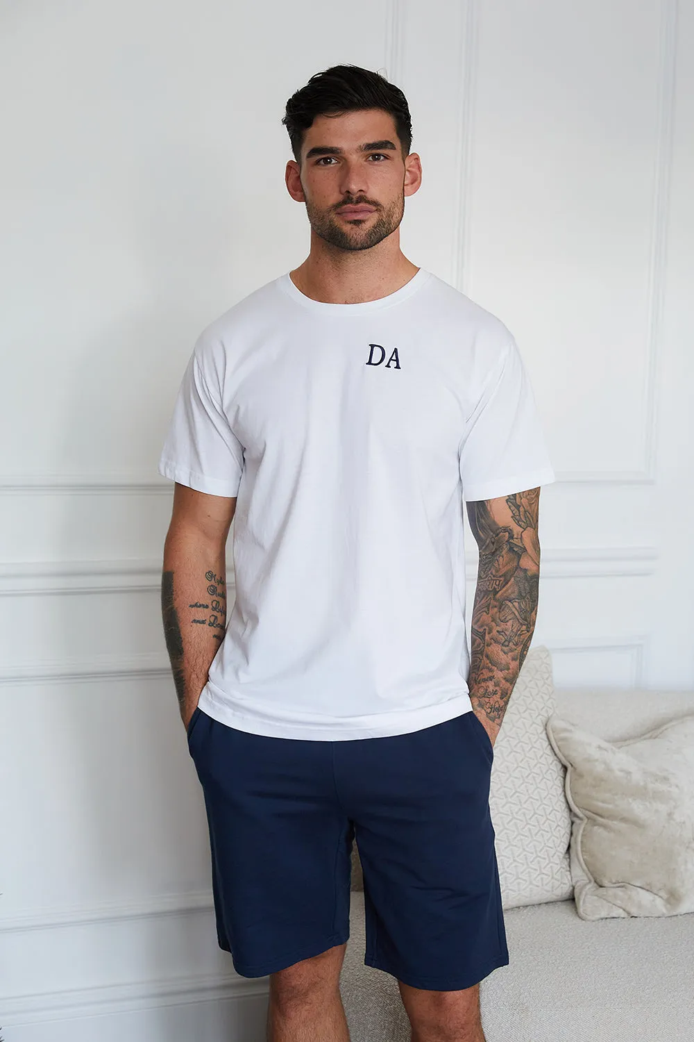 Personalised Mens Short Pyjama Set - White/Navy