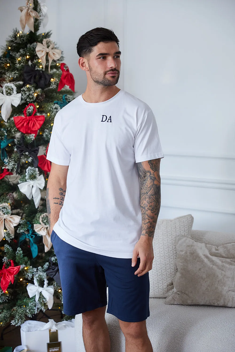 Personalised Mens Short Pyjama Set - White/Navy