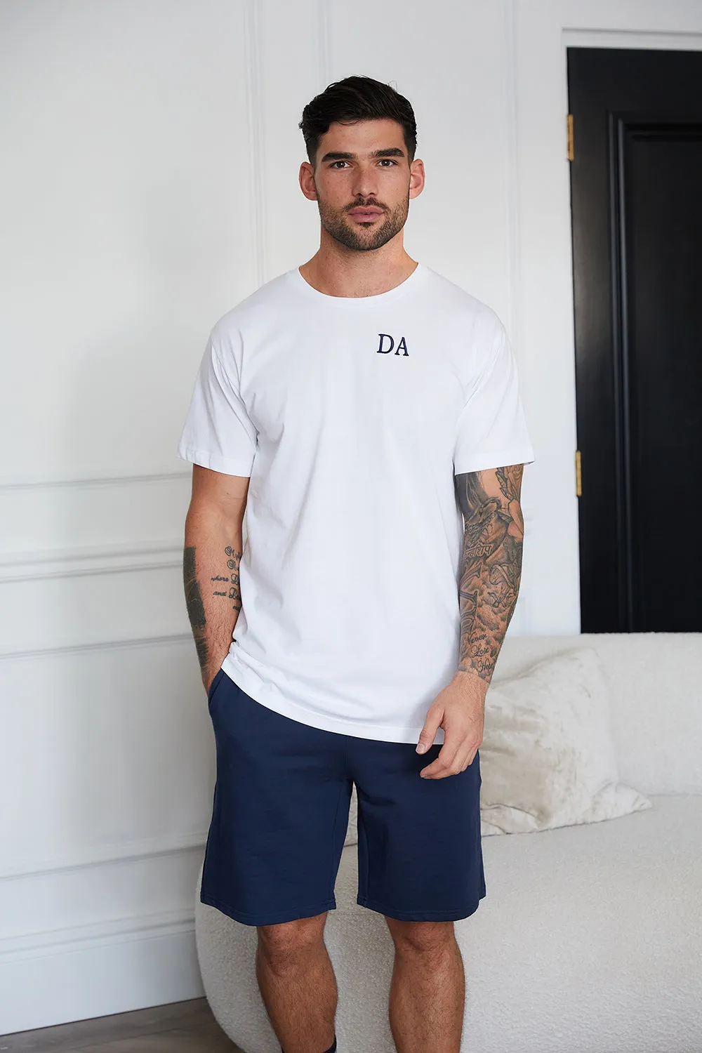 Personalised Mens Short Pyjama Set - White/Navy