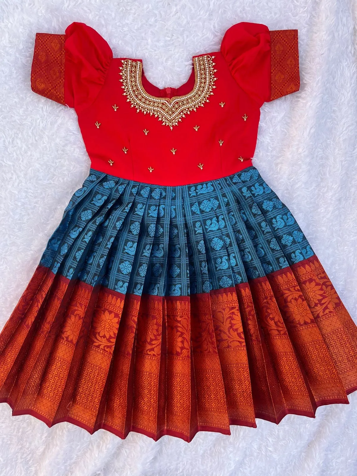 PRE ORDER : Elegant Multicolored Frock with Golden Aari