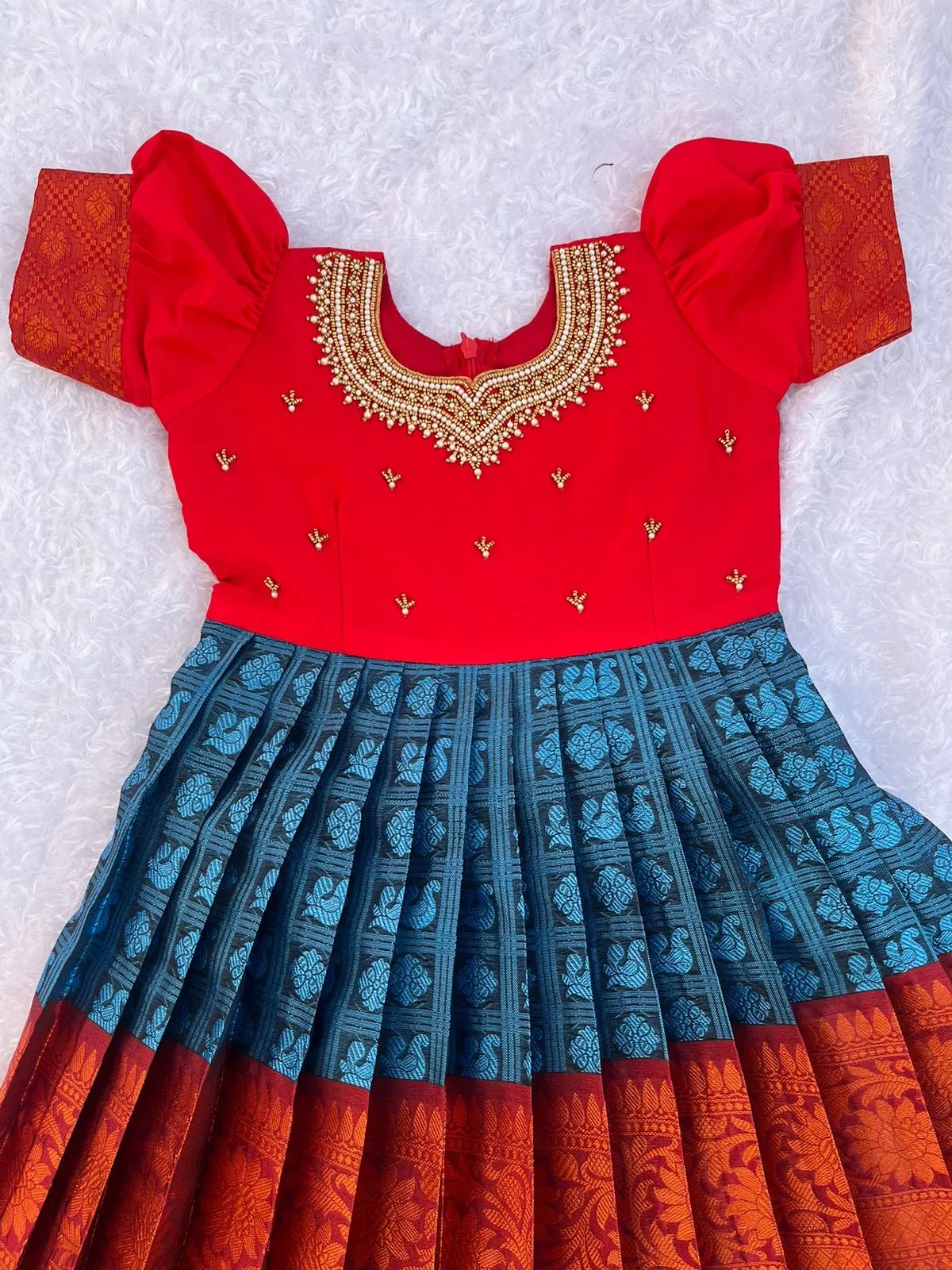 PRE ORDER : Elegant Multicolored Frock with Golden Aari