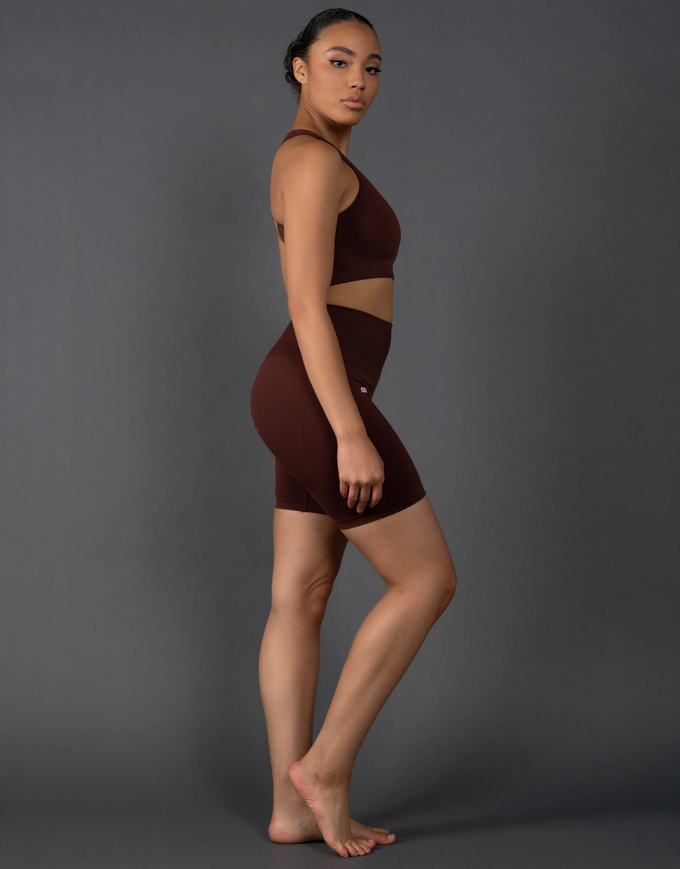 Premium Seamless Midi Bike Shorts V5.1 - Umber