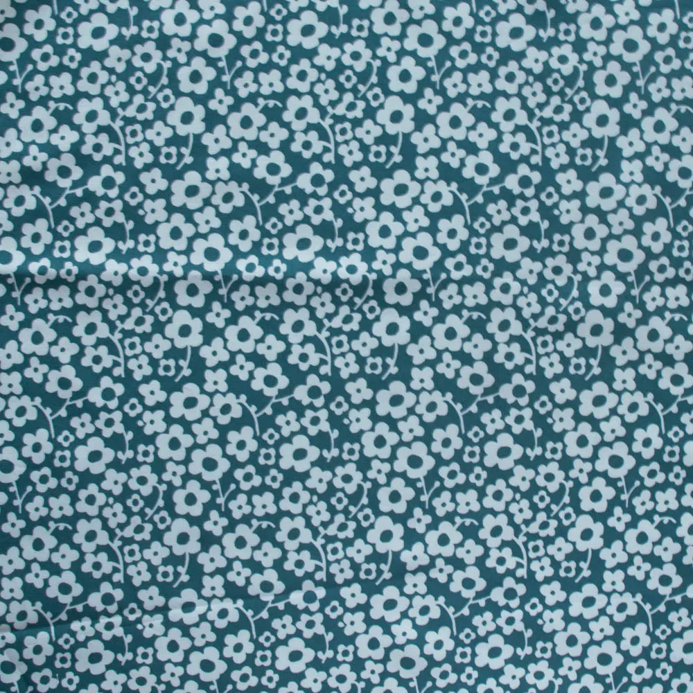 Pressed Flowers Deep Teal Organic Poplin