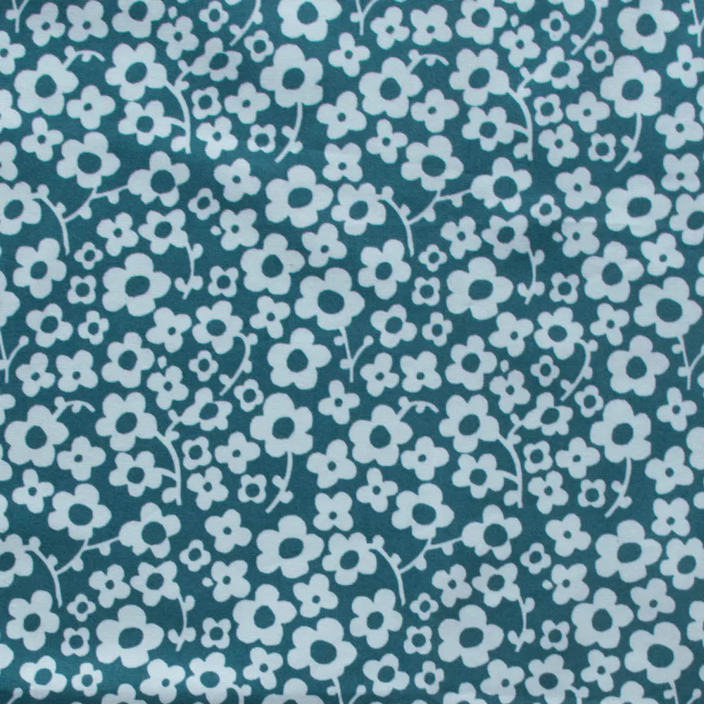 Pressed Flowers Deep Teal Organic Poplin