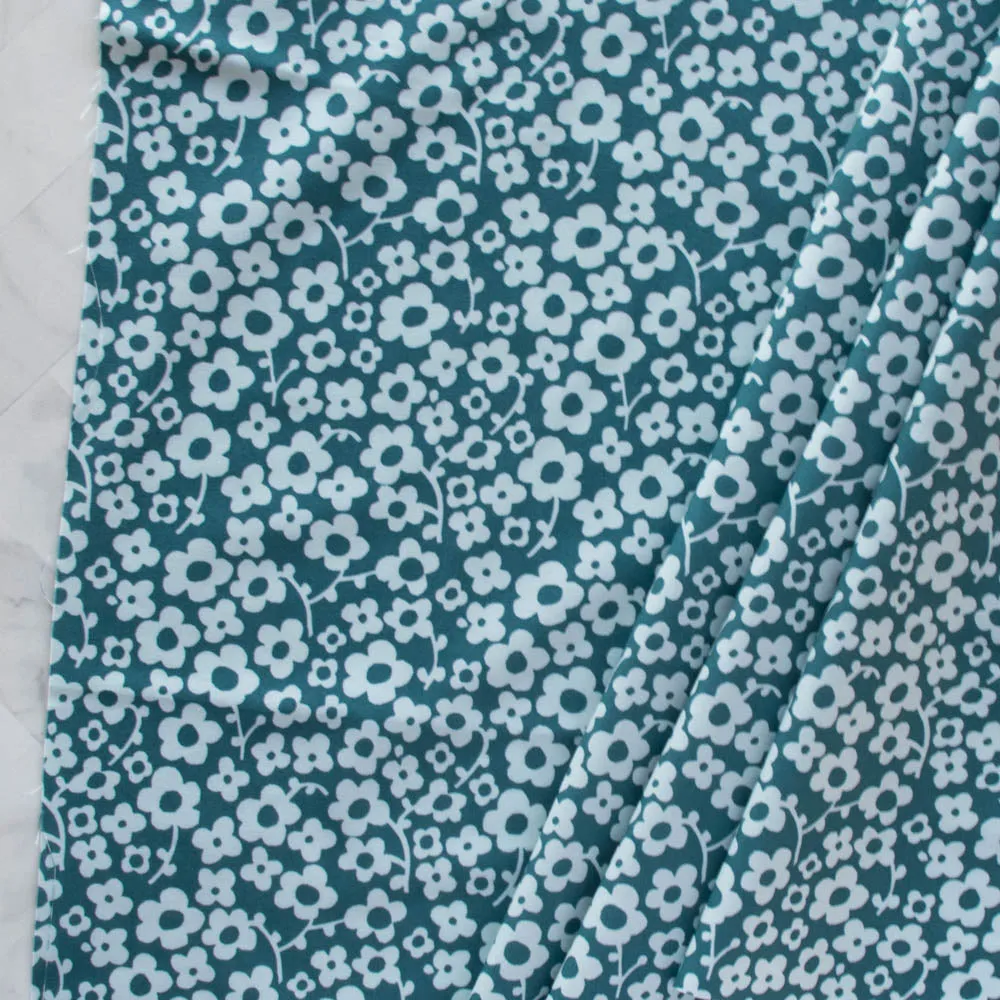 Pressed Flowers Deep Teal Organic Poplin