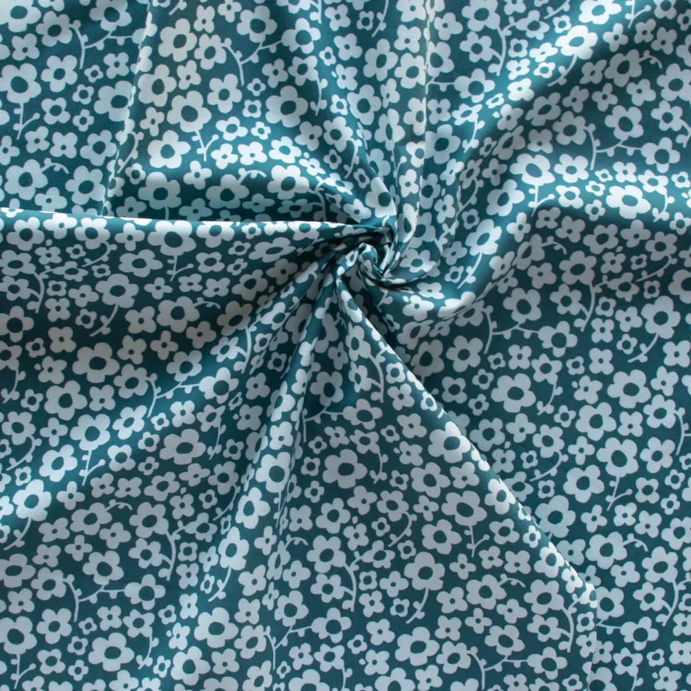 Pressed Flowers Deep Teal Organic Poplin