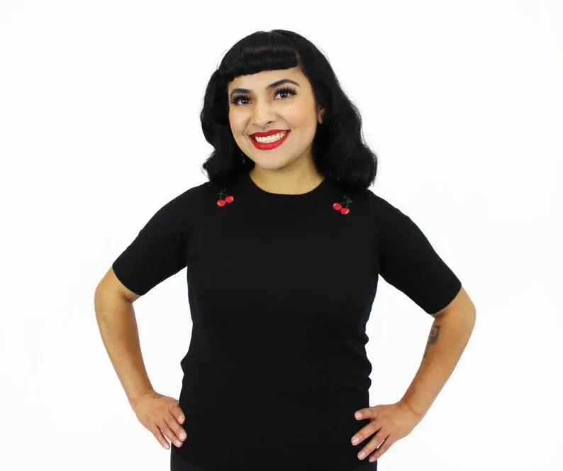 Red Cherry Black Rockabilly Top #CPT