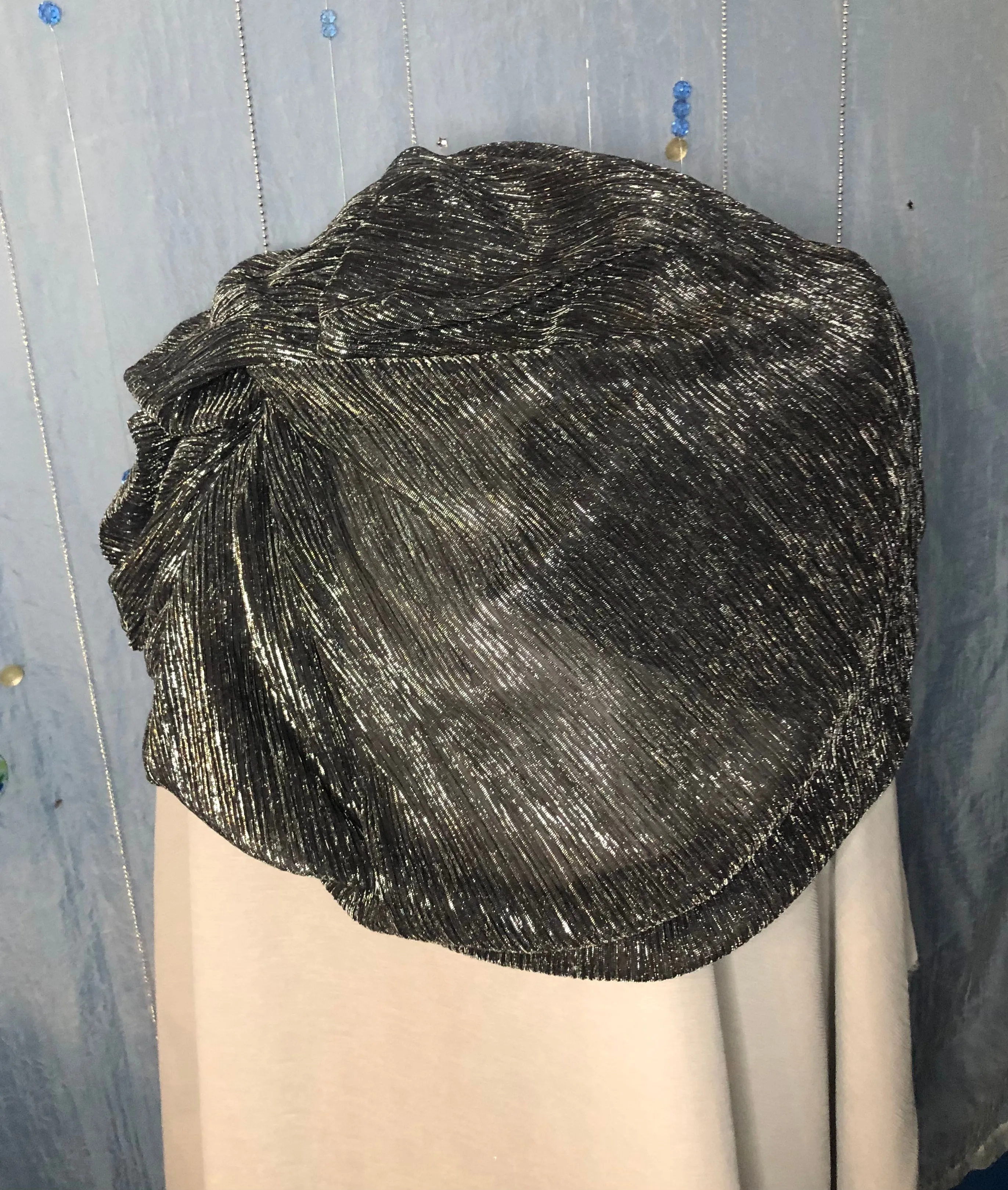 Scarf- Black Tricot Pleated Silver Metal Threads Tricot Pleated Metal Threads