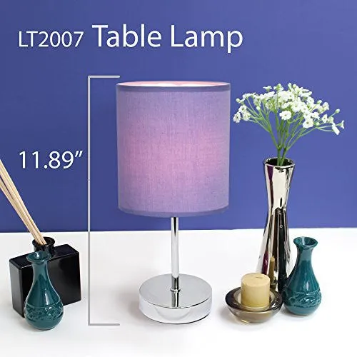 SIMPLE DESIGNS LT2007-PRP CHROME MINI BASIC TABLE LAMP WITH FABRIC SHADE, PURPLE