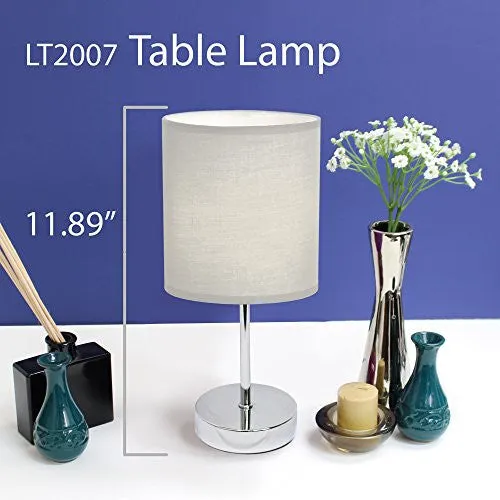 SIMPLE DESIGNS LT2007-WHT-2PK CHROME MINI BASIC TABLE LAMP 2 PACK SET WITH FABRIC SHADES, WHITE