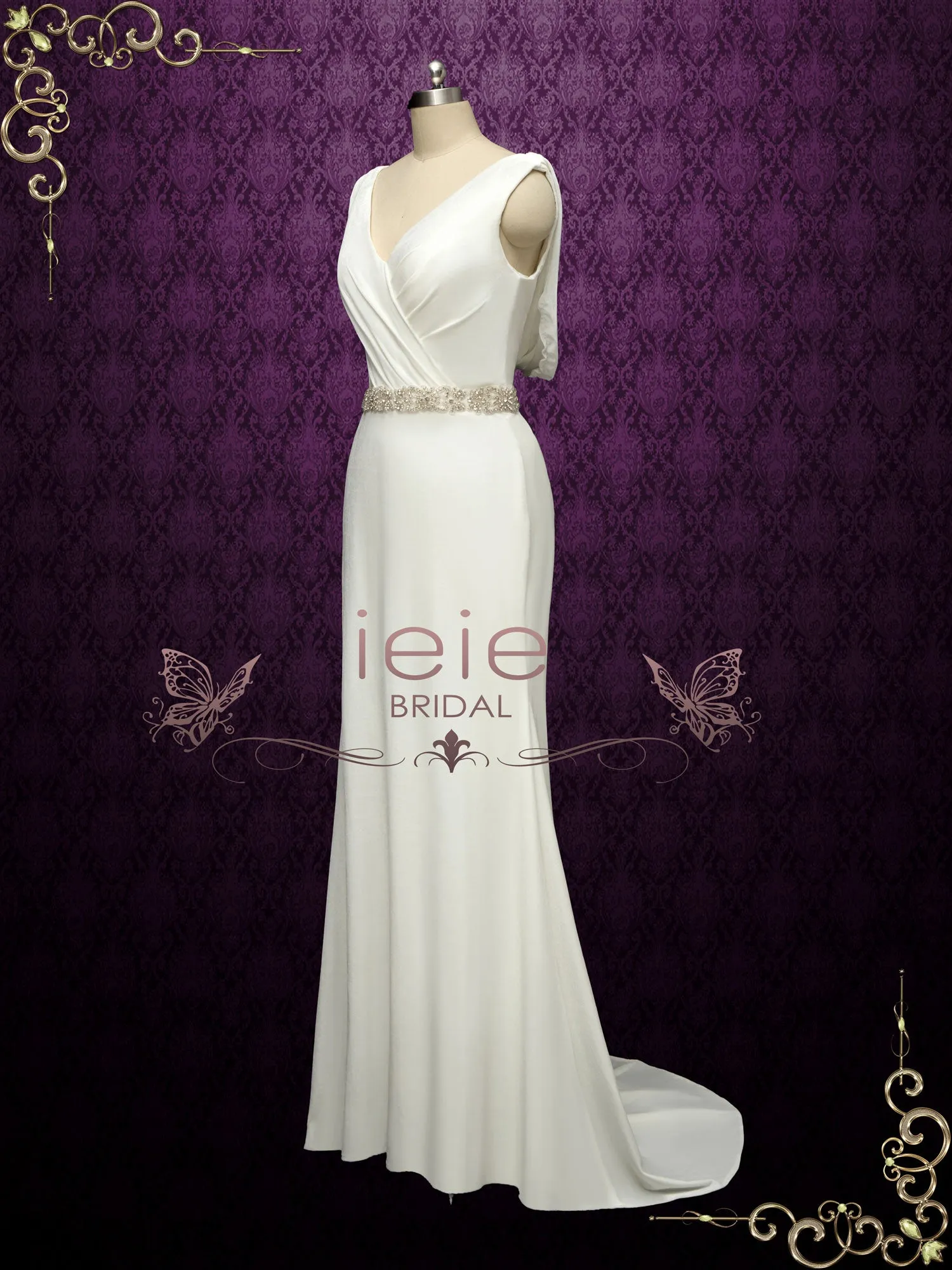 Simple Velvet Wedding Dress with Cowl Back AELIS