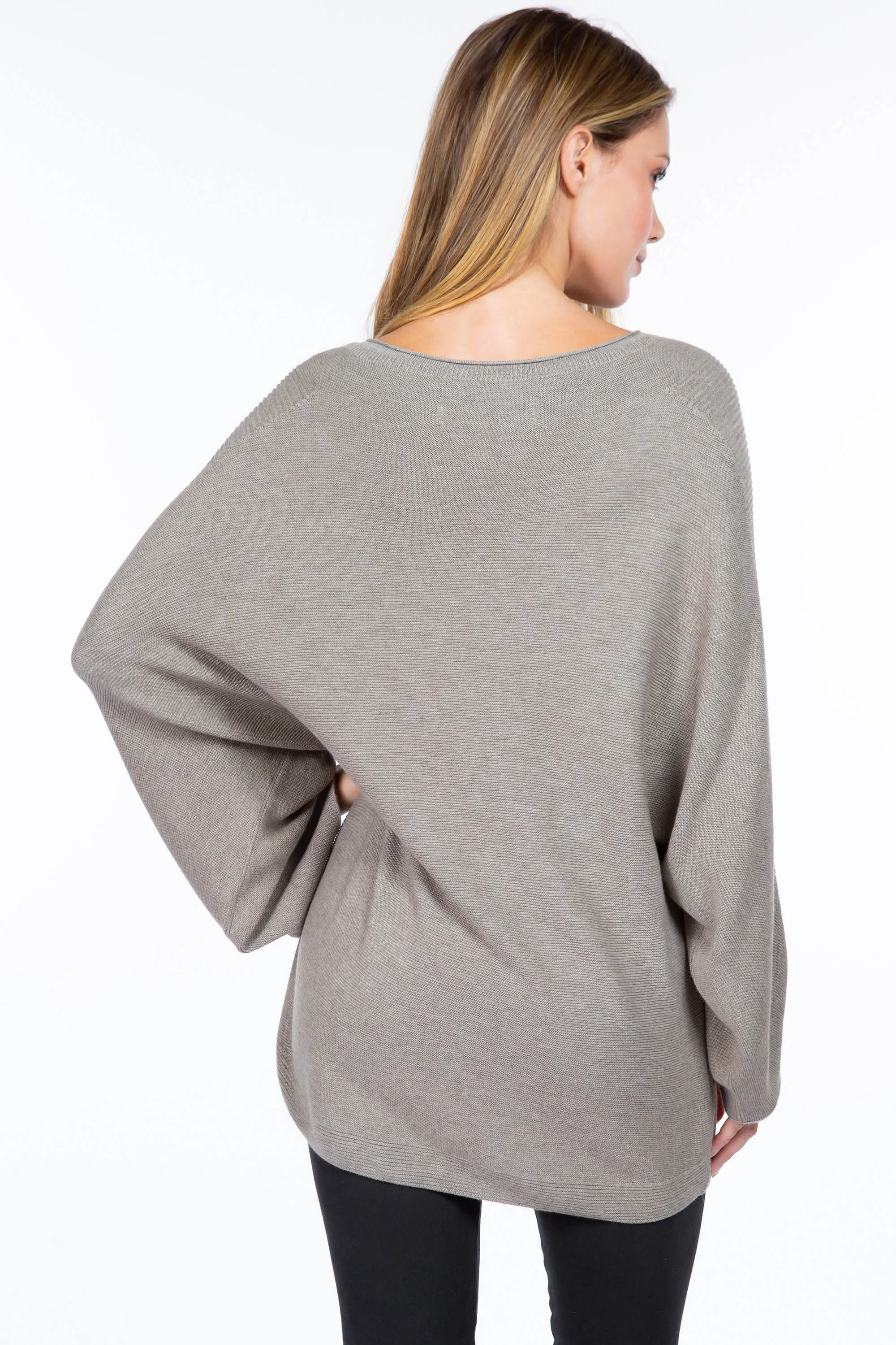 Sustainable Loose Fit Purled Sweater with Faux-Tulip Sleeve Cuff