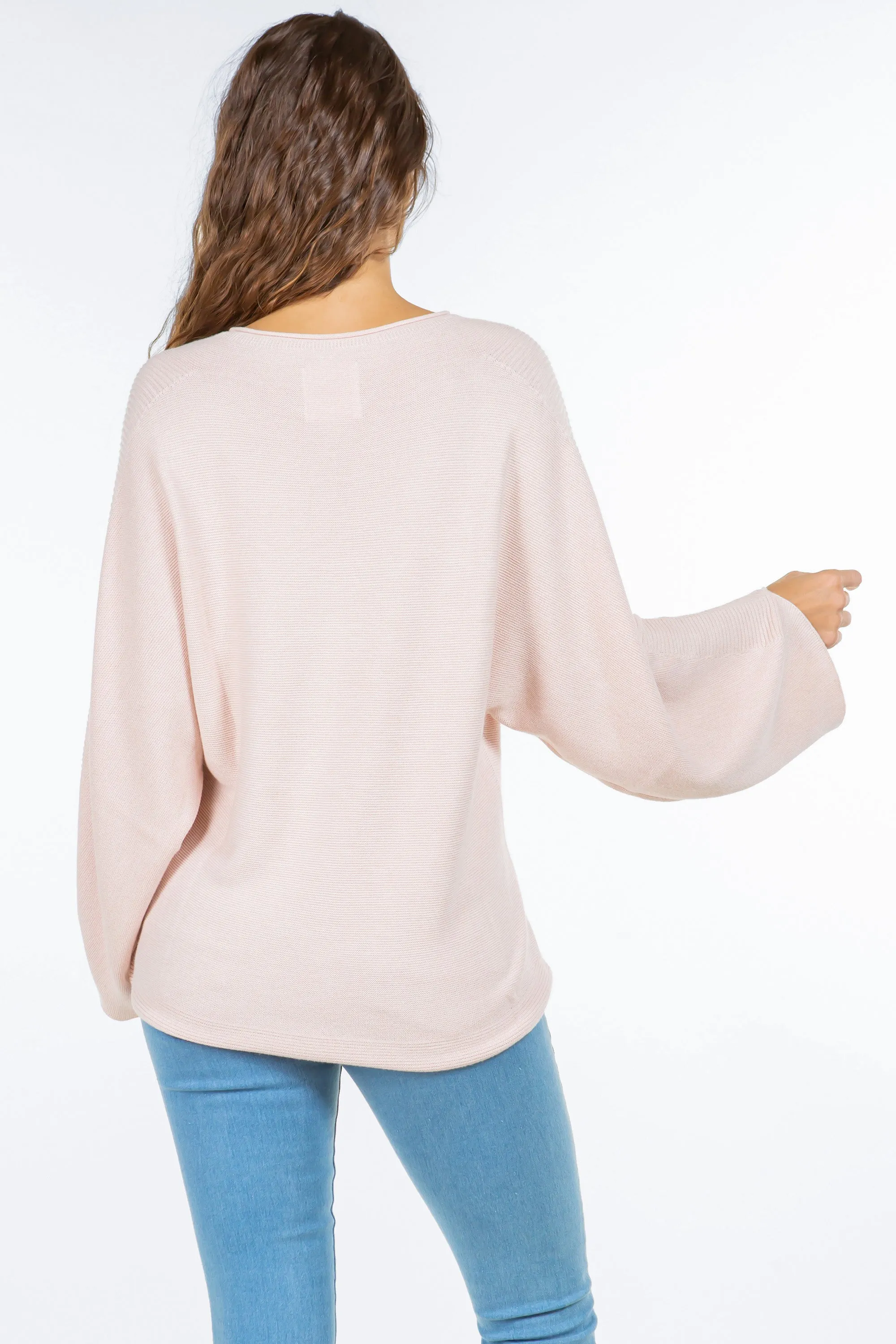 Sustainable Loose Fit Purled Sweater with Faux-Tulip Sleeve Cuff