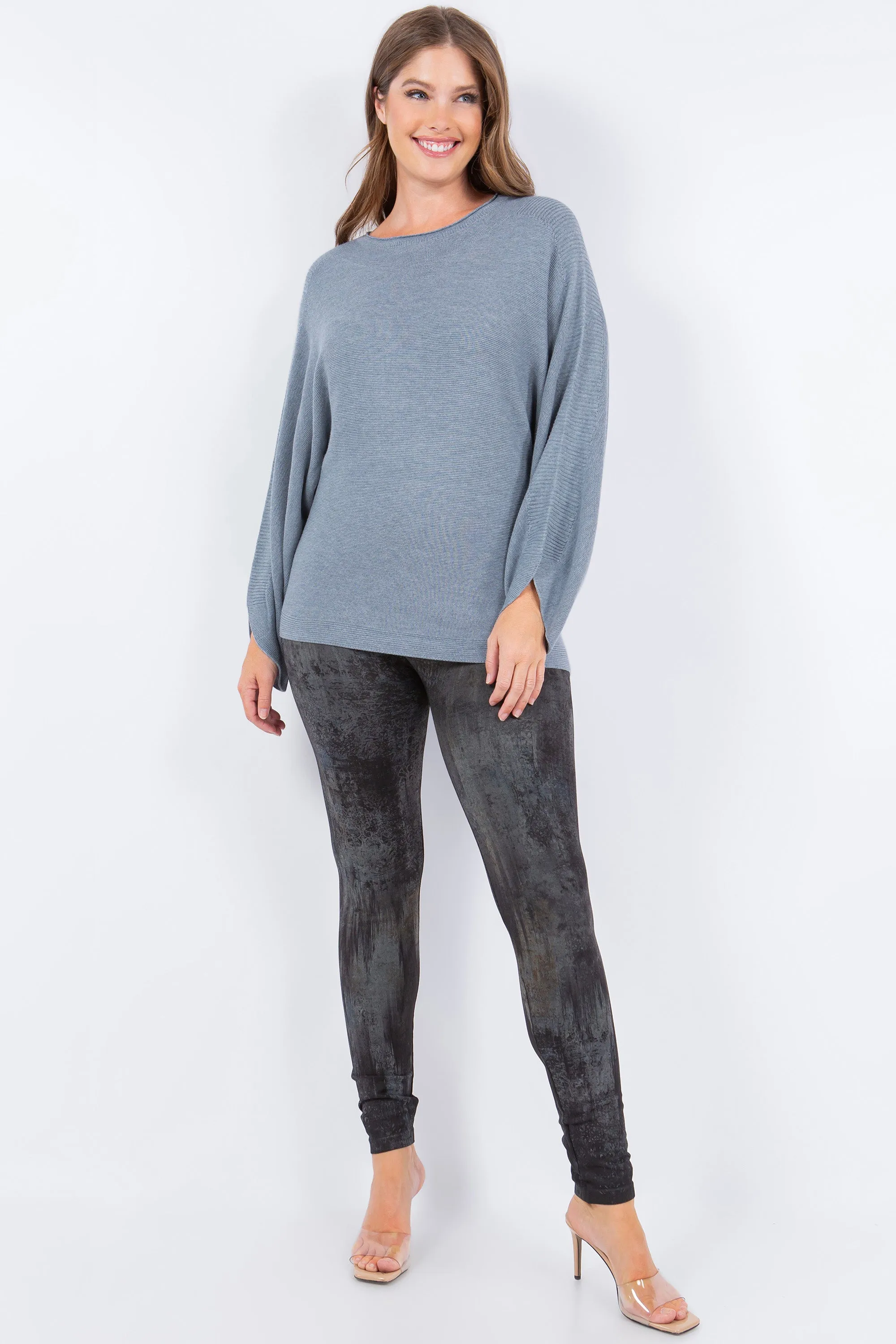 Sustainable Loose Fit Purled Sweater with Faux-Tulip Sleeve Cuff