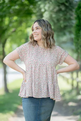 The Abby Tiered Baby Doll Blouse in Ditsy Floral