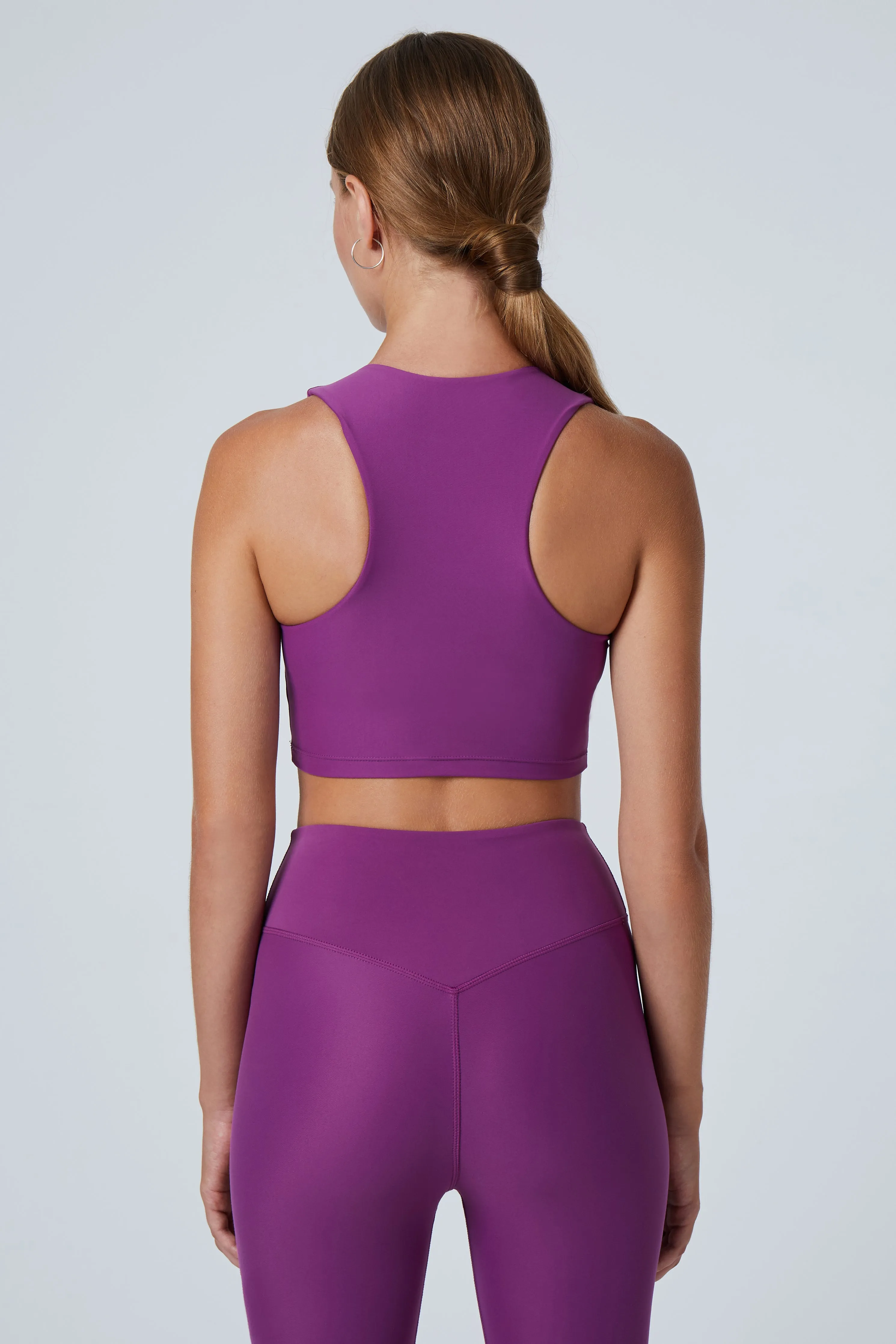 Tula High Neck Racer Back Crop Top | Recycled Nylon | Plum