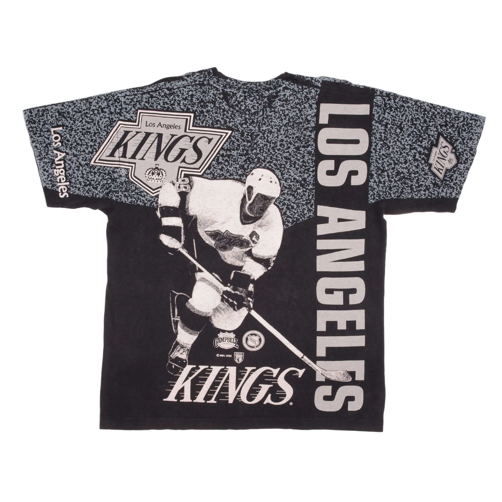 VINTAGE ALL OVER PRINT NHL LOS ANGELES KINGS TEE SHIRT 1992 SIZE XL MADE IN USA