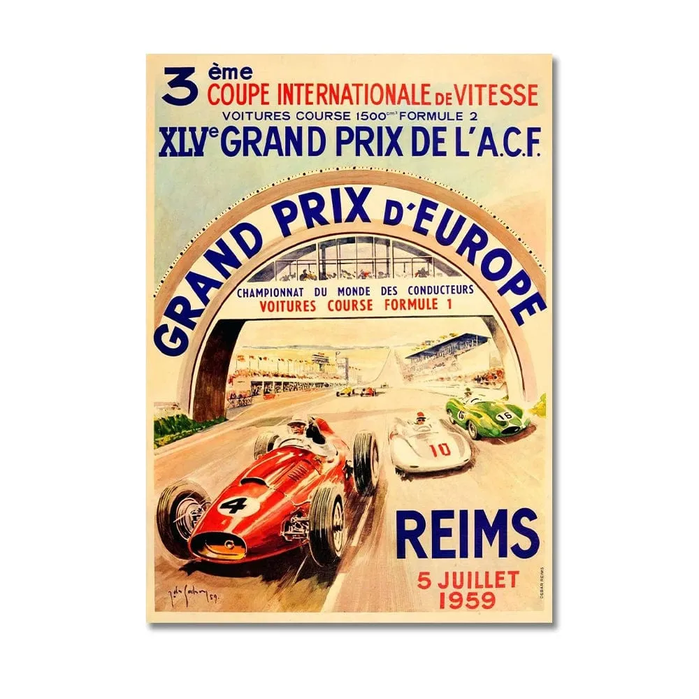 Vintage Car Racing Monaco Formula One Grand Prix F1 Race Canvas Painting Art Prints