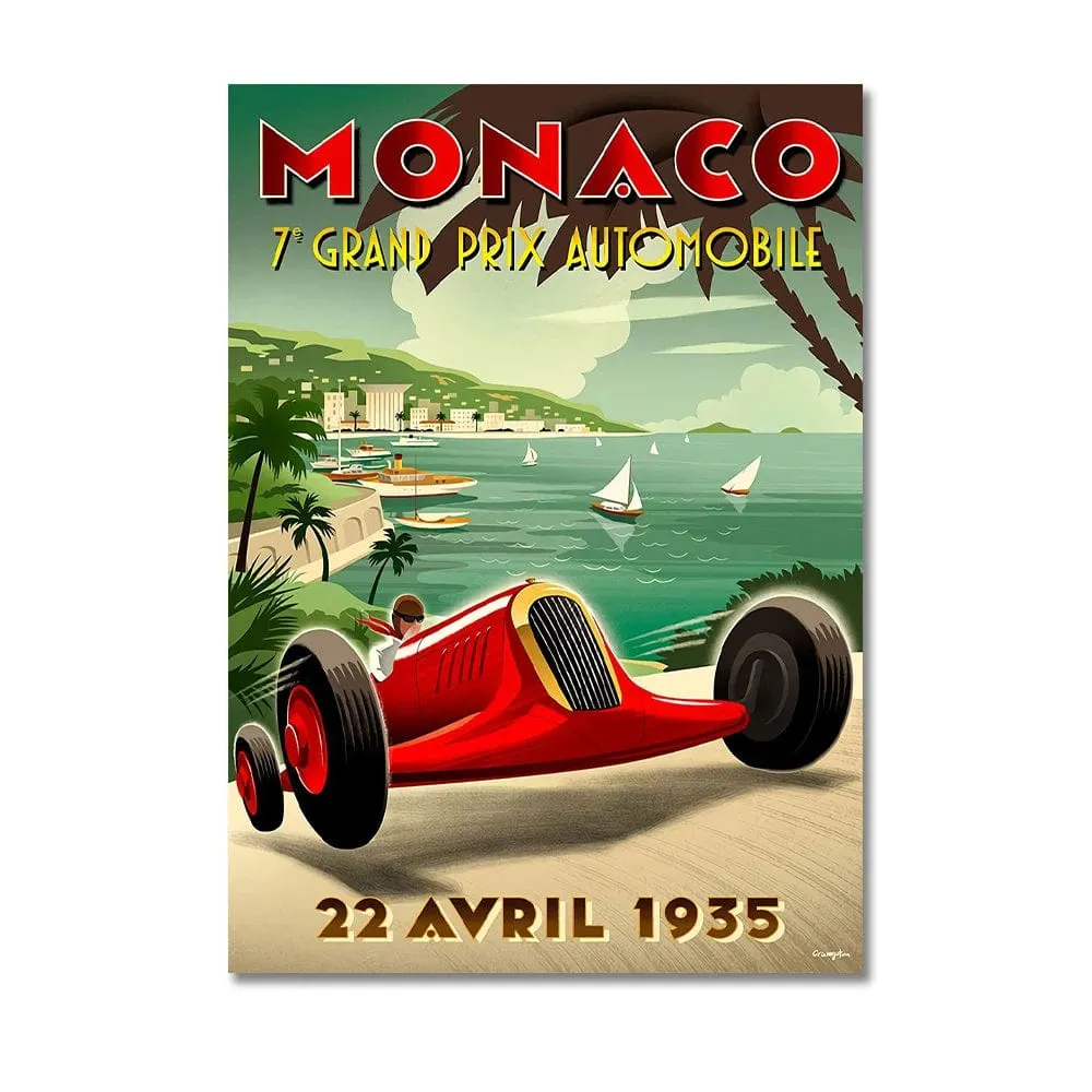 Vintage Car Racing Monaco Formula One Grand Prix F1 Race Canvas Painting Art Prints