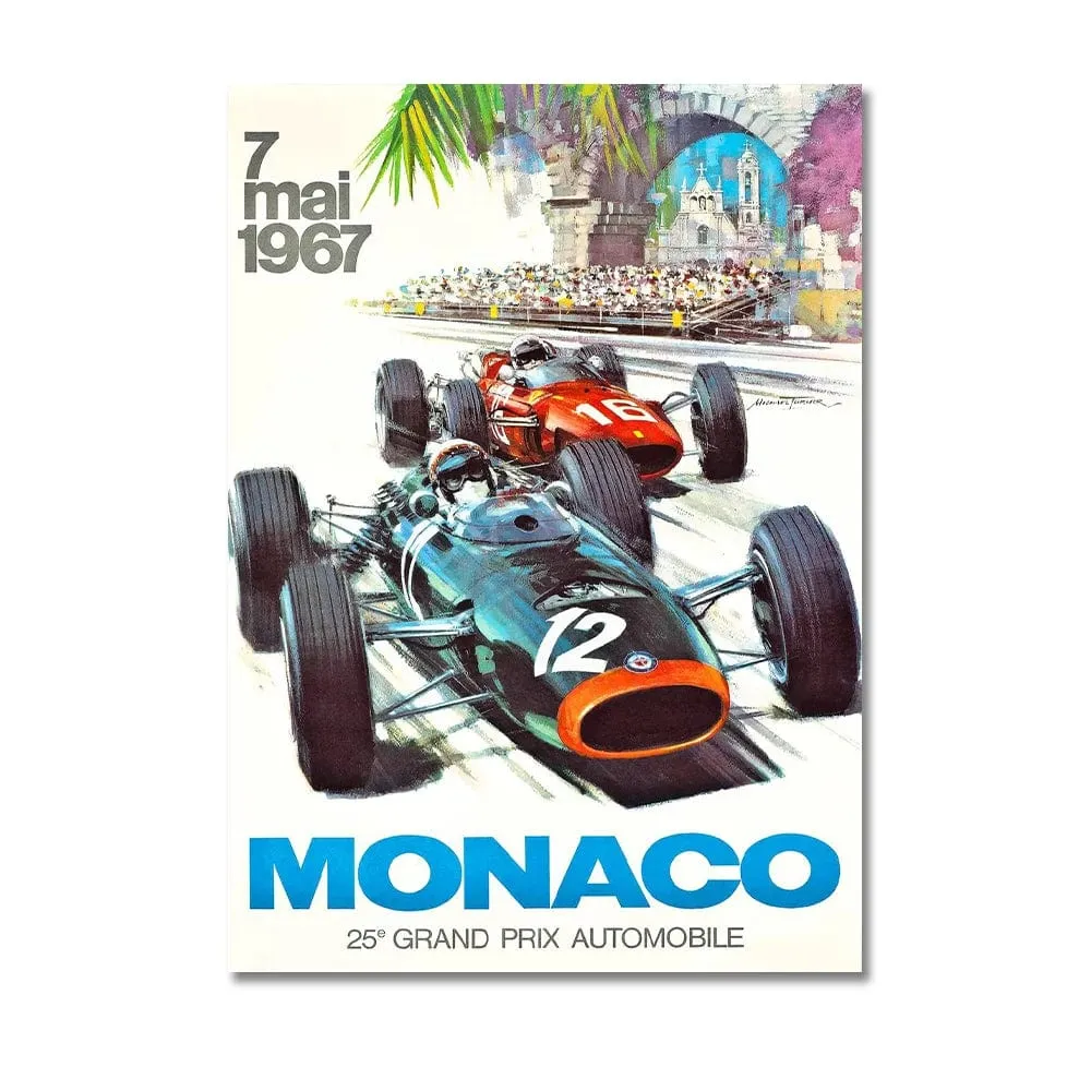 Vintage Car Racing Monaco Formula One Grand Prix F1 Race Canvas Painting Art Prints