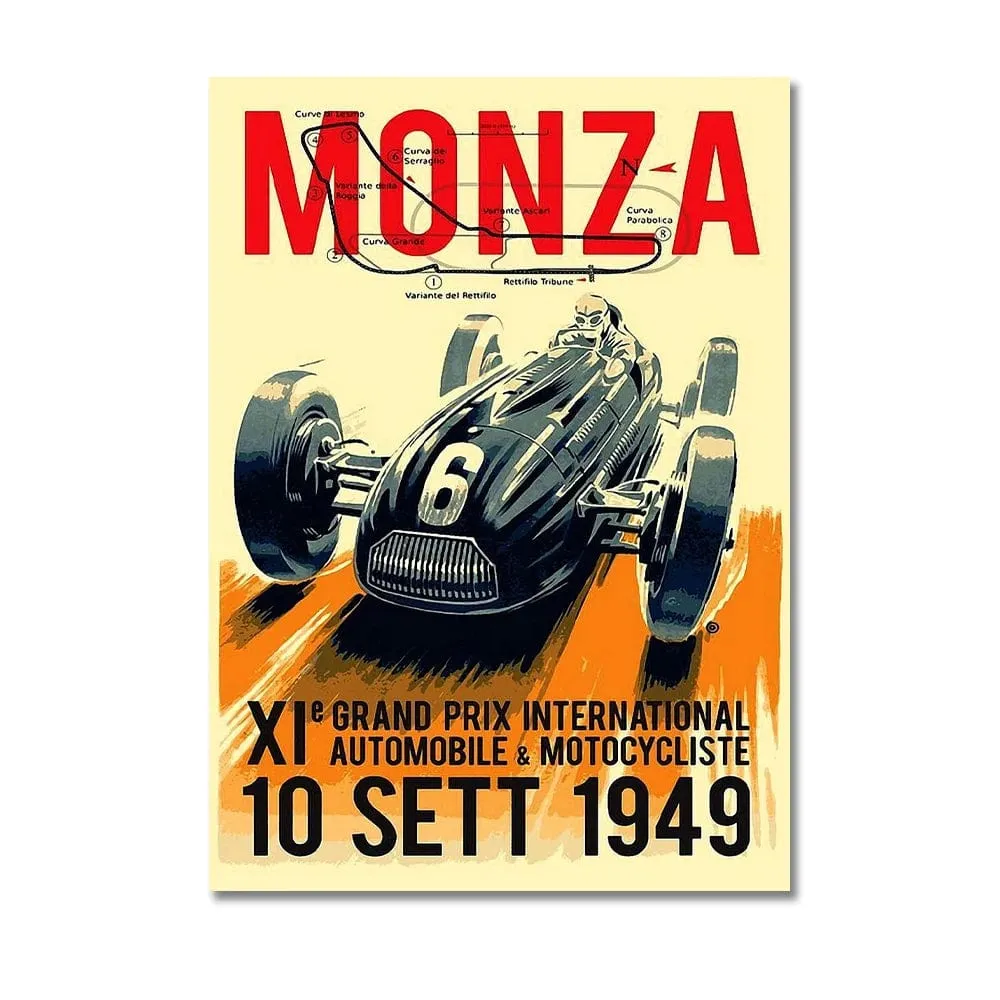 Vintage Car Racing Monaco Formula One Grand Prix F1 Race Canvas Painting Art Prints