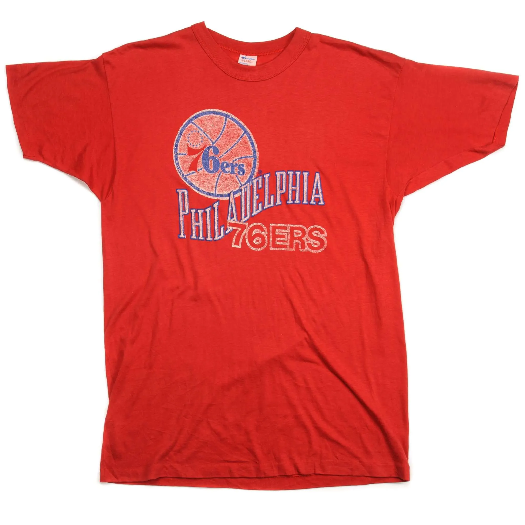 VINTAGE CHAMPION NBA PHILADELPHIA 76ERS TEE SHIRT EARLY 1980S MEDIUM MADE IN USA