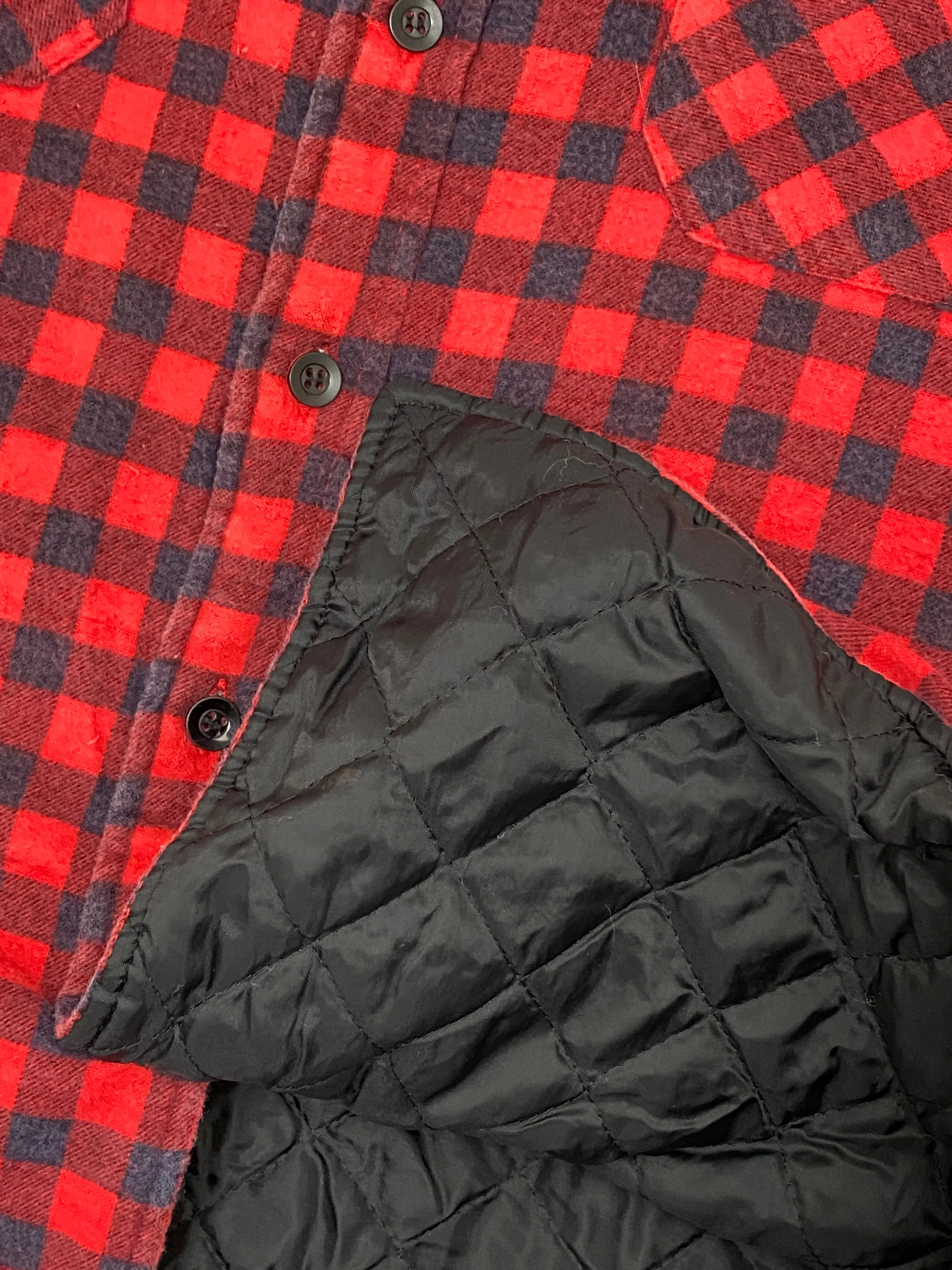 Vintage Insulated Red Buffalo Check Flannel Plaid Button Up Shirt (Medium)