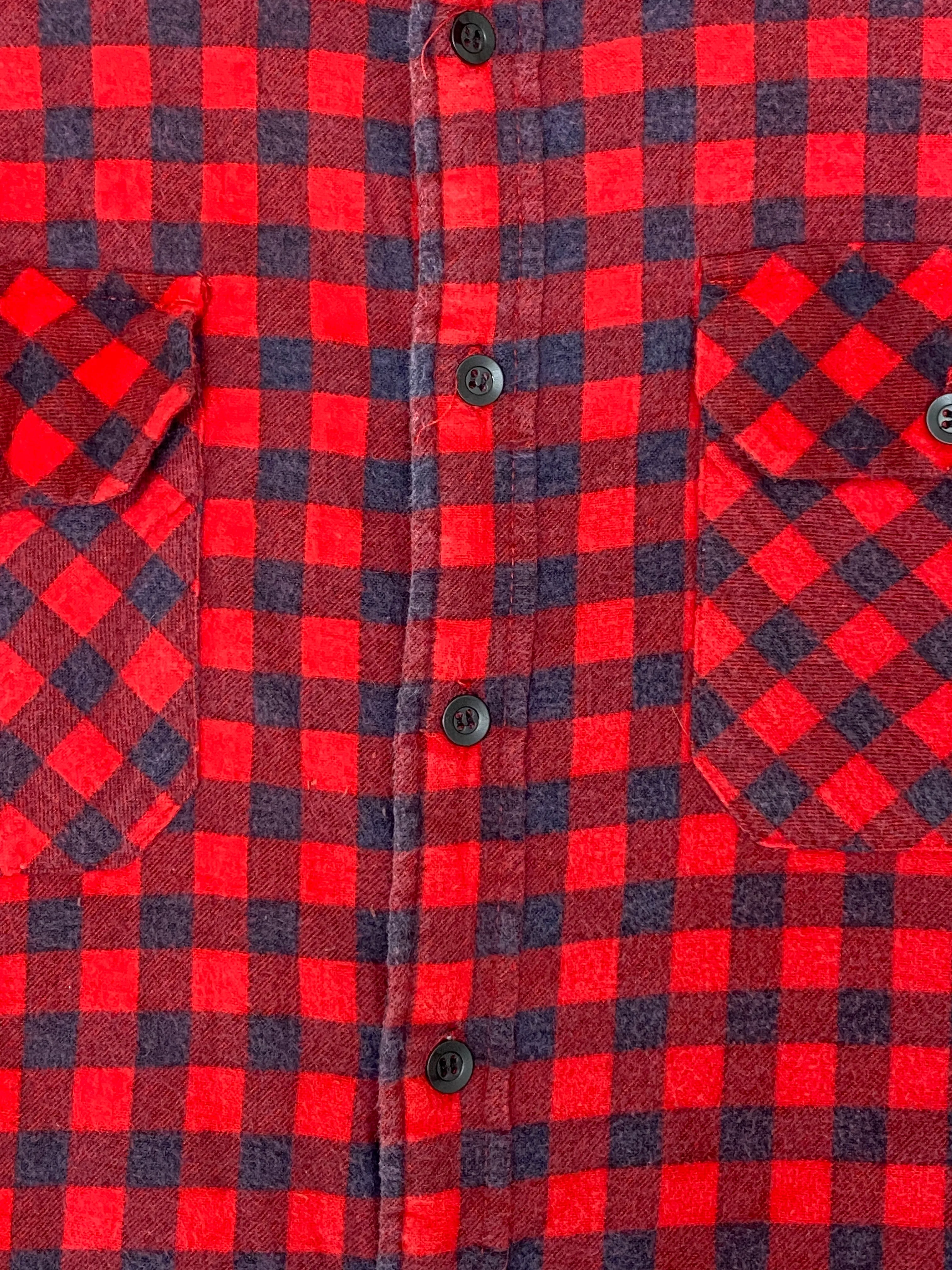 Vintage Insulated Red Buffalo Check Flannel Plaid Button Up Shirt (Medium)